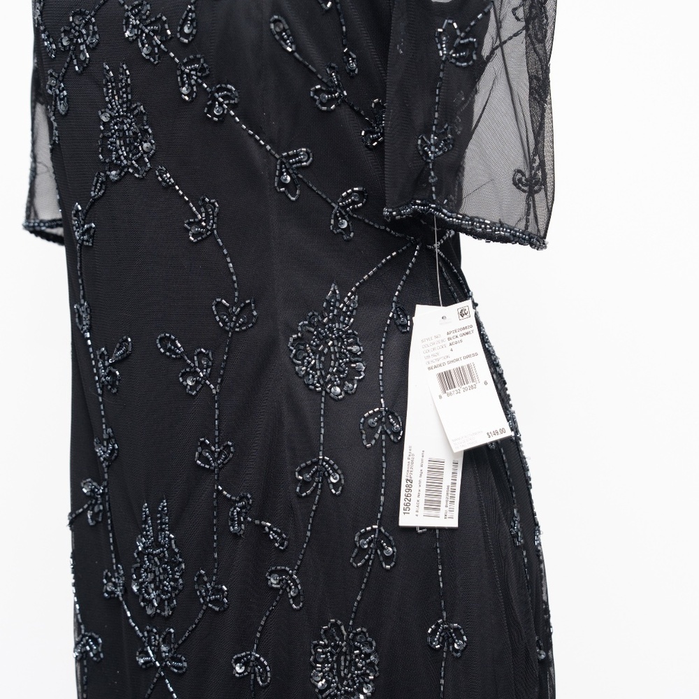 Adrianna Papell - Mesh-Sleeve Beaded Dress - Picture 11 of 13